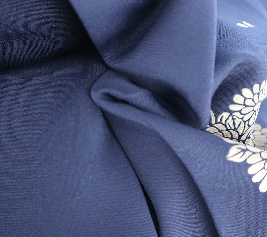 卒業式袴単品レンタル[プリント]紺に金箔で梅や菊[身長153-157cm]No.529